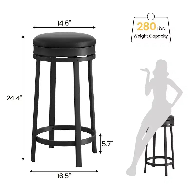 Sgabello da bar rotondo nero girevole, in pelle PU, senza braccioli, senza schienale, set da 4