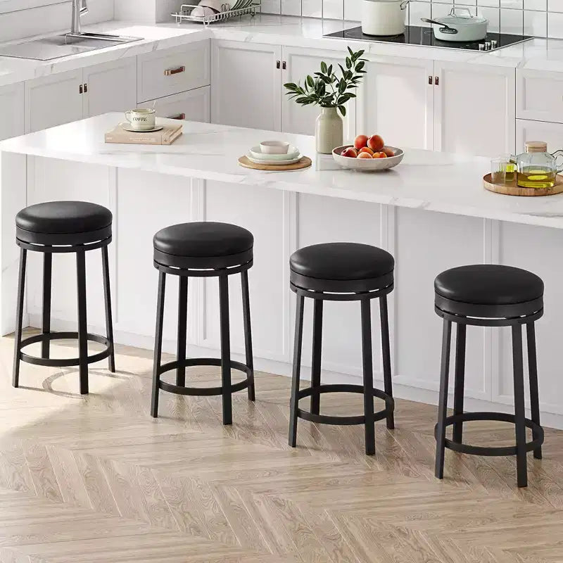 Sgabello da bar rotondo nero girevole, in pelle PU, senza braccioli, senza schienale, set da 4