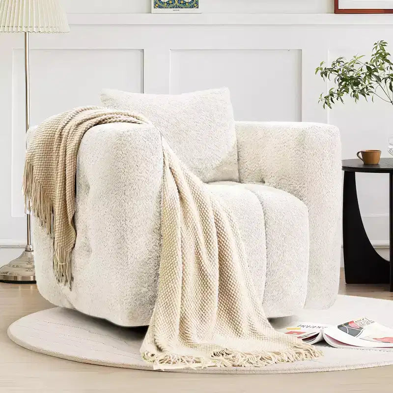 Poltrona girevole in tessuto Beige / Blu / Marrone, rotazione a 360°, seduta singola
