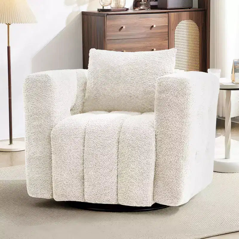 Poltrona girevole in tessuto Beige / Blu / Marrone, rotazione a 360°, seduta singola