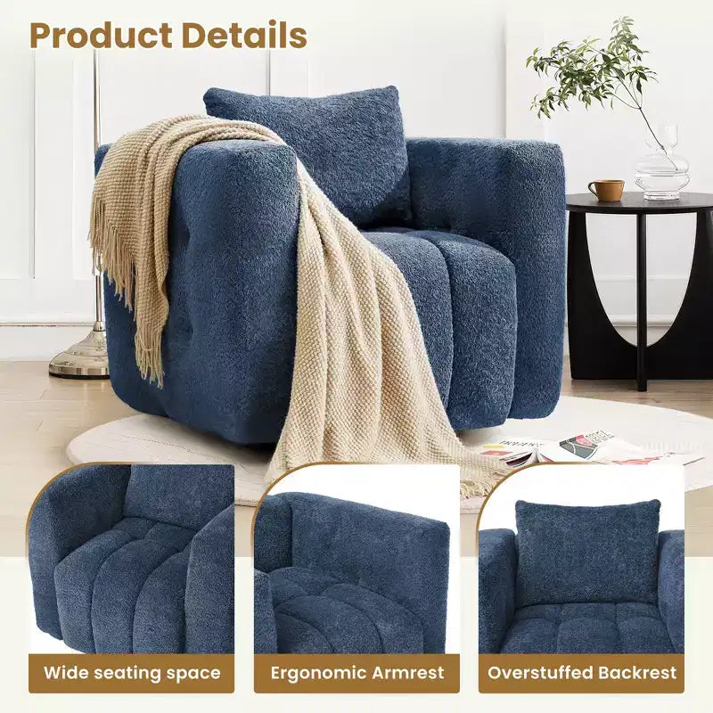 Poltrona girevole in tessuto Beige / Blu / Marrone, rotazione a 360°, seduta singola