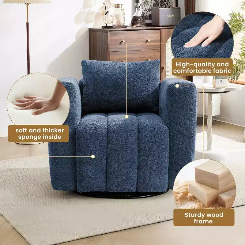 Poltrona girevole in tessuto Beige / Blu / Marrone, rotazione a 360°, seduta singola