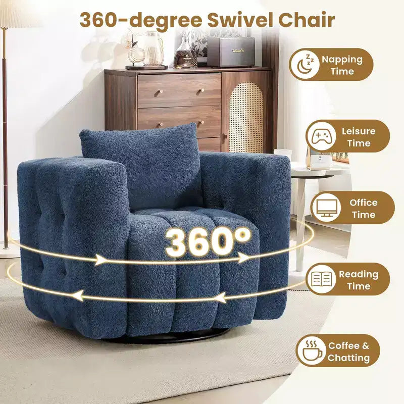 Poltrona girevole in tessuto Beige / Blu / Marrone, rotazione a 360°, seduta singola