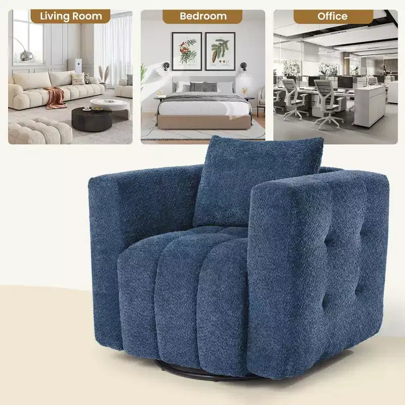 Poltrona girevole in tessuto Beige / Blu / Marrone, rotazione a 360°, seduta singola