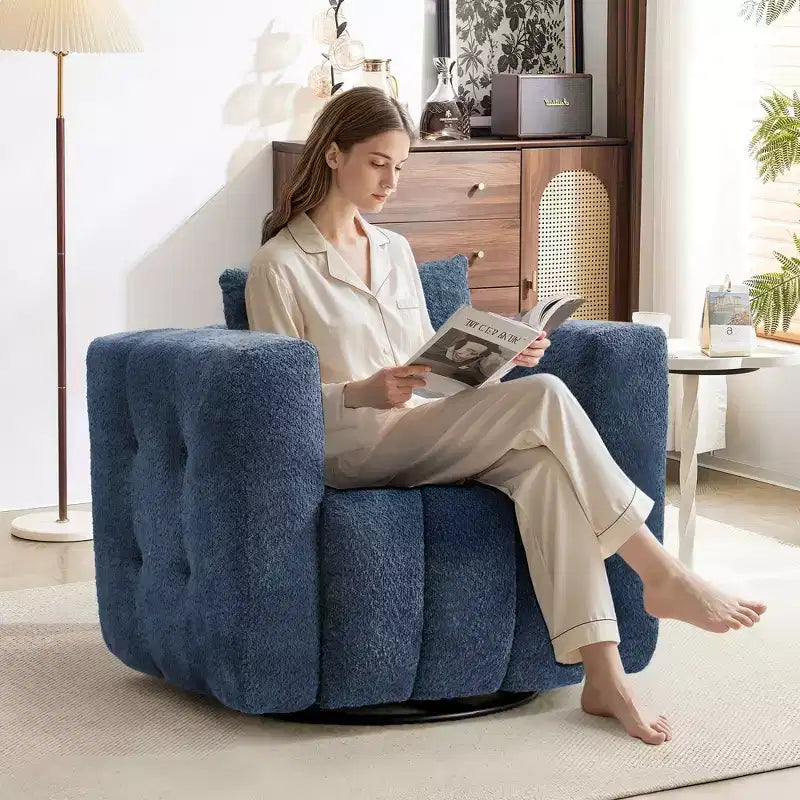 Poltrona girevole in tessuto Beige / Blu / Marrone, rotazione a 360°, seduta singola
