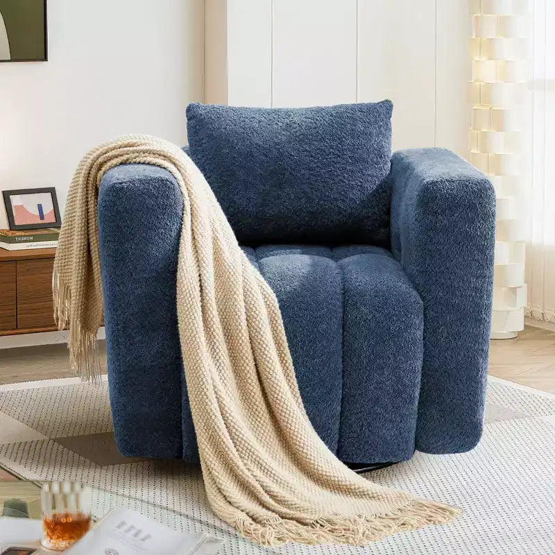 Poltrona girevole in tessuto Beige / Blu / Marrone, rotazione a 360°, seduta singola