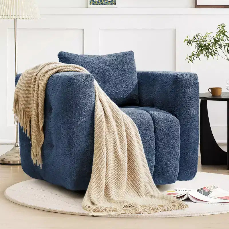 Poltrona girevole in tessuto Beige / Blu / Marrone, rotazione a 360°, seduta singola