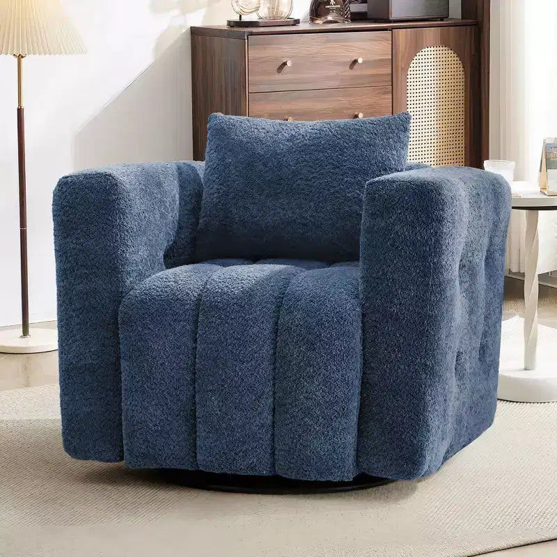 Poltrona girevole in tessuto Beige / Blu / Marrone, rotazione a 360°, seduta singola