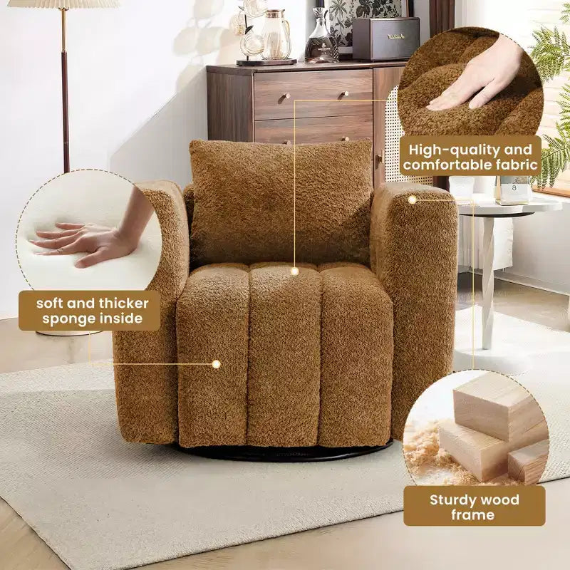 Poltrona girevole in tessuto Beige / Blu / Marrone, rotazione a 360°, seduta singola