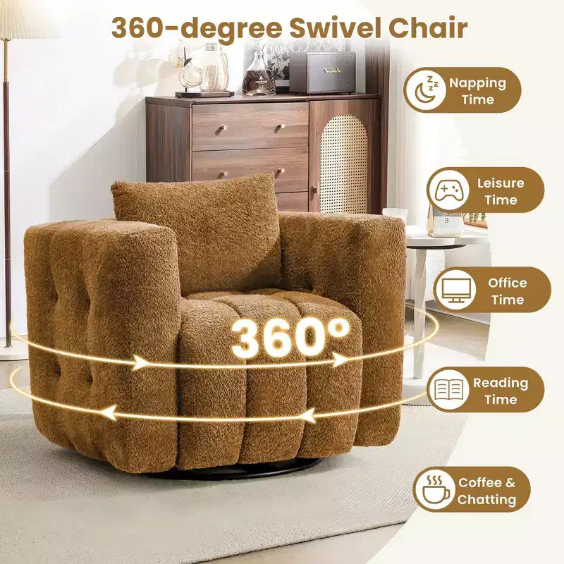 Poltrona girevole in tessuto Beige / Blu / Marrone, rotazione a 360°, seduta singola