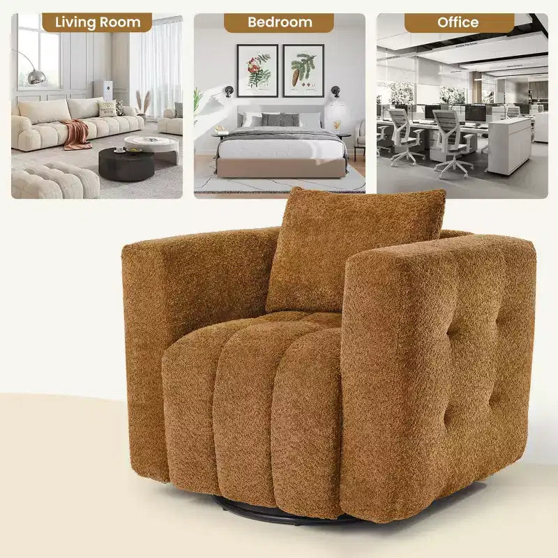 Poltrona girevole in tessuto Beige / Blu / Marrone, rotazione a 360°, seduta singola