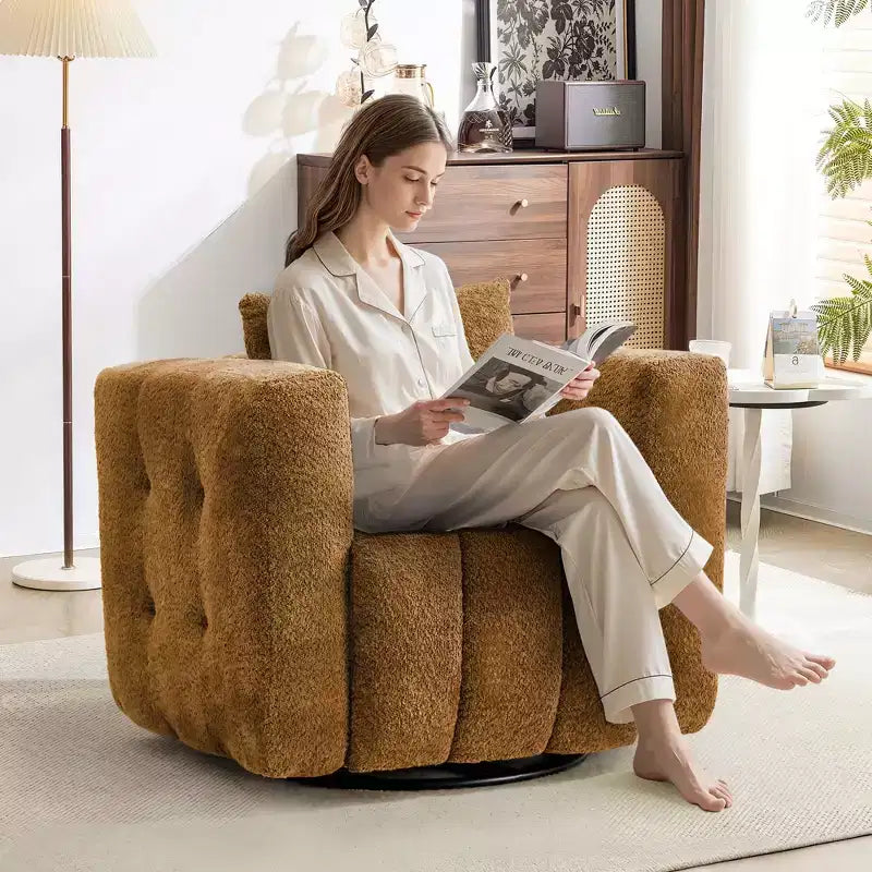 Poltrona girevole in tessuto Beige / Blu / Marrone, rotazione a 360°, seduta singola