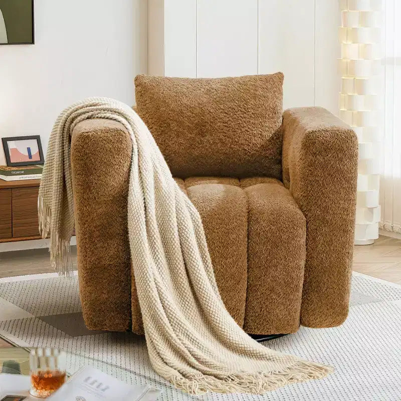 Poltrona girevole in tessuto Beige / Blu / Marrone, rotazione a 360°, seduta singola