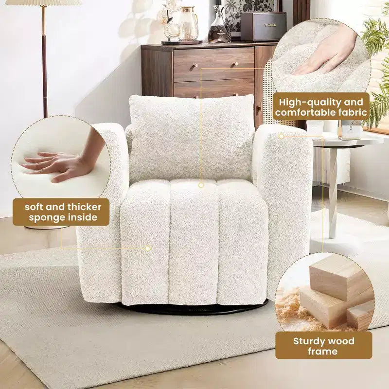 Poltrona girevole in tessuto Beige / Blu / Marrone, rotazione a 360°, seduta singola