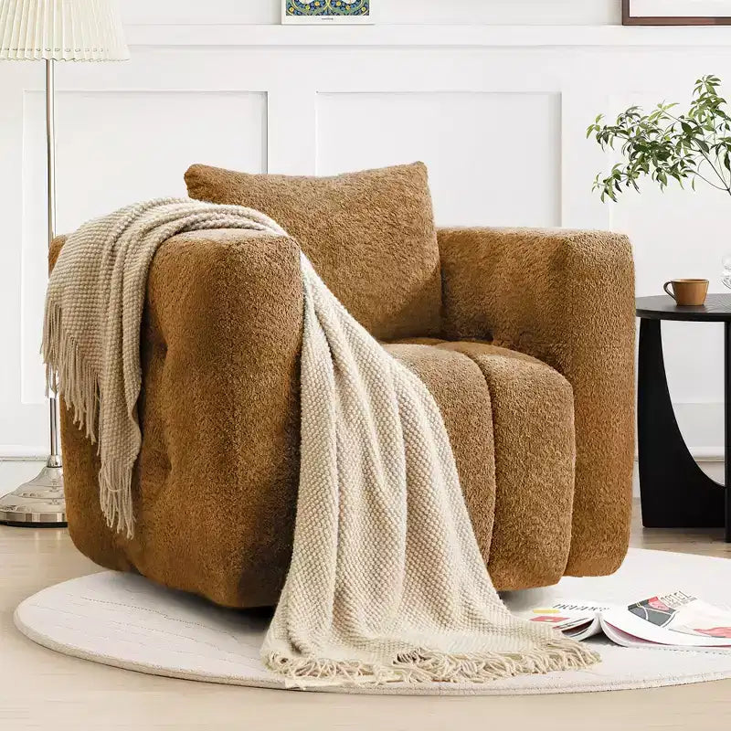 Poltrona girevole in tessuto Beige / Blu / Marrone, rotazione a 360°, seduta singola