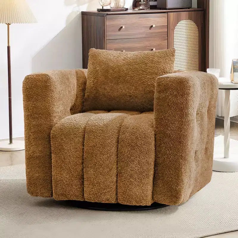 Poltrona girevole in tessuto Beige / Blu / Marrone, rotazione a 360°, seduta singola