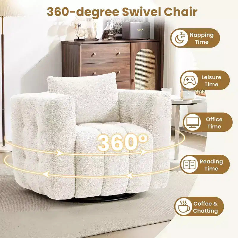 Poltrona girevole in tessuto Beige / Blu / Marrone, rotazione a 360°, seduta singola