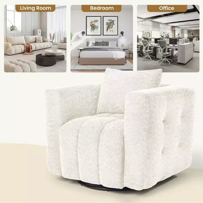 Poltrona girevole in tessuto Beige / Blu / Marrone, rotazione a 360°, seduta singola