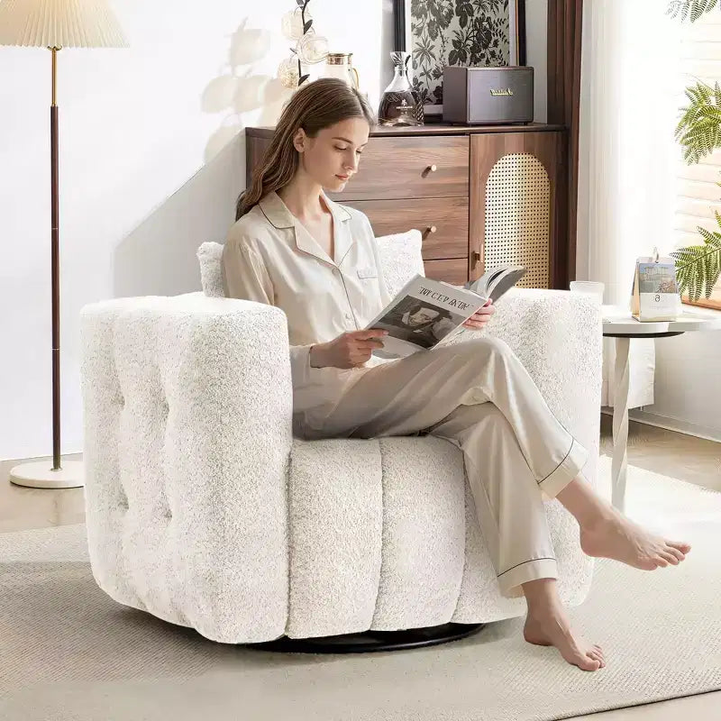 Poltrona girevole in tessuto Beige / Blu / Marrone, rotazione a 360°, seduta singola