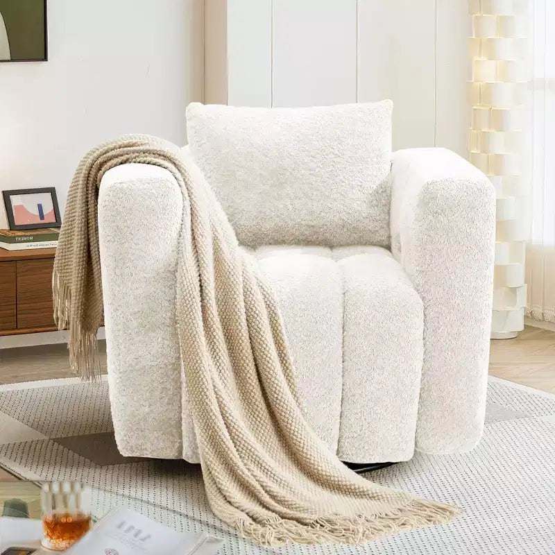 Poltrona girevole in tessuto Beige / Blu / Marrone, rotazione a 360°, seduta singola
