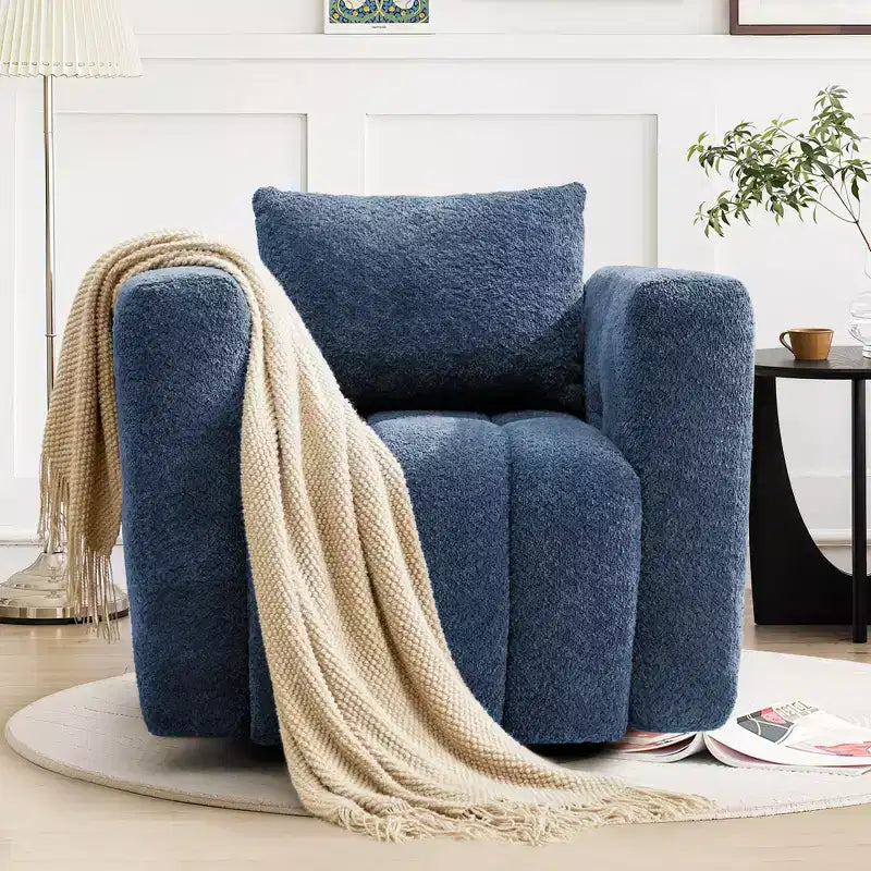 Poltrona girevole in tessuto Beige / Blu / Marrone, rotazione a 360°, seduta singola