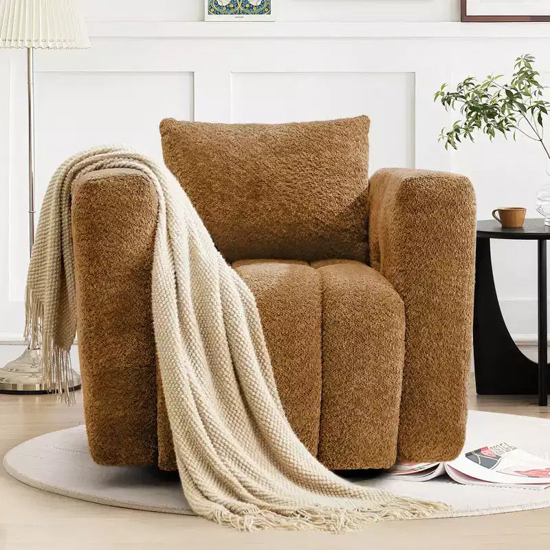 Poltrona girevole in tessuto Beige / Blu / Marrone, rotazione a 360°, seduta singola