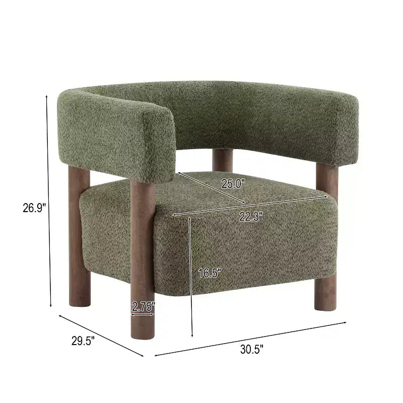 Poltrona con accento in bouclé colore cammello chiaro / oliva / grano / bianco / giallo, stile Mid-Century, 1 posto