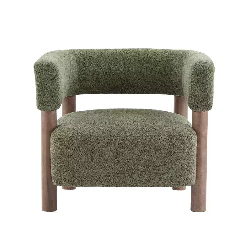 Poltrona con accento in bouclé colore cammello chiaro / oliva / grano / bianco / giallo, stile Mid-Century, 1 posto