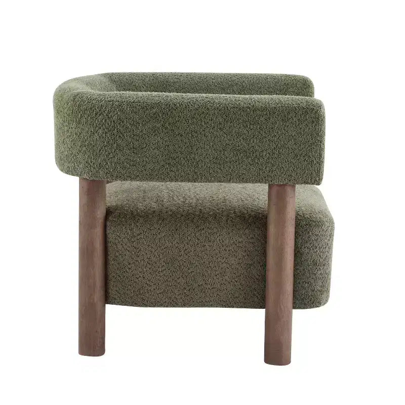 Poltrona con accento in bouclé colore cammello chiaro / oliva / grano / bianco / giallo, stile Mid-Century, 1 posto
