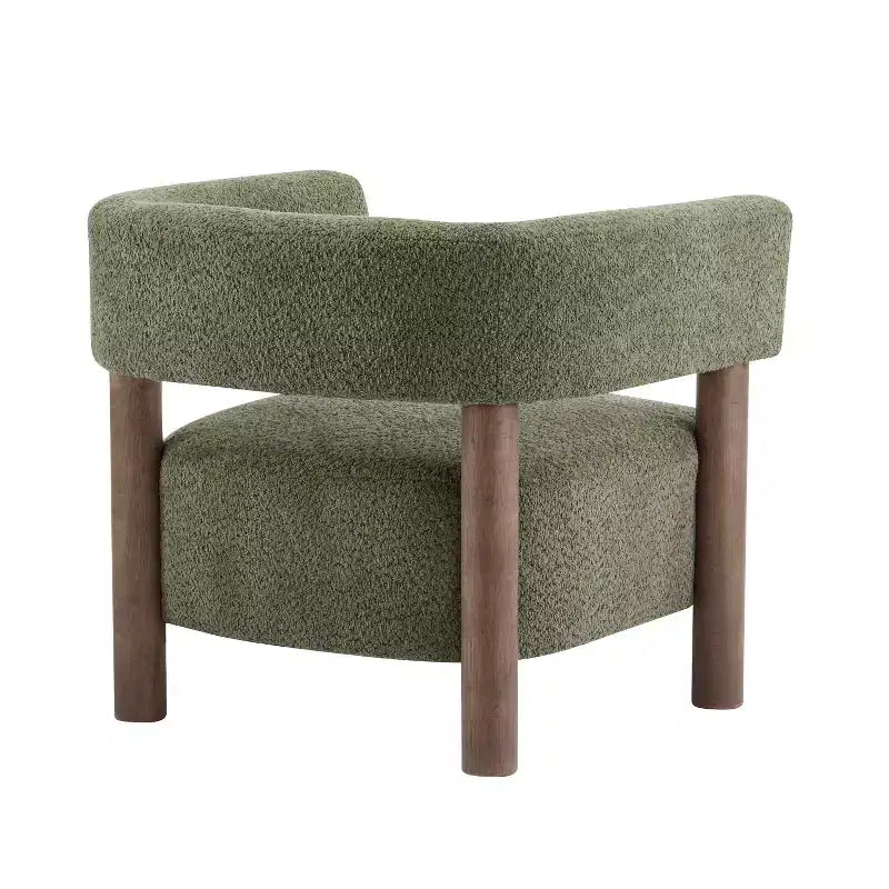 Poltrona con accento in bouclé colore cammello chiaro / oliva / grano / bianco / giallo, stile Mid-Century, 1 posto
