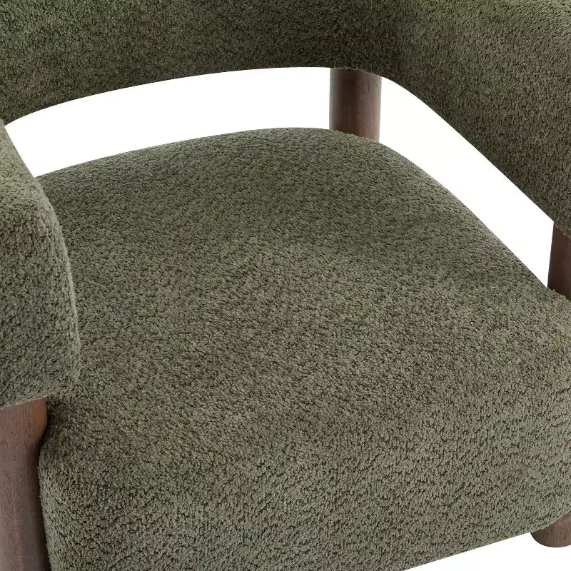 Poltrona con accento in bouclé colore cammello chiaro / oliva / grano / bianco / giallo, stile Mid-Century, 1 posto