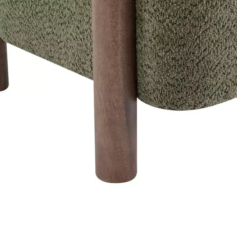 Poltrona con accento in bouclé colore cammello chiaro / oliva / grano / bianco / giallo, stile Mid-Century, 1 posto