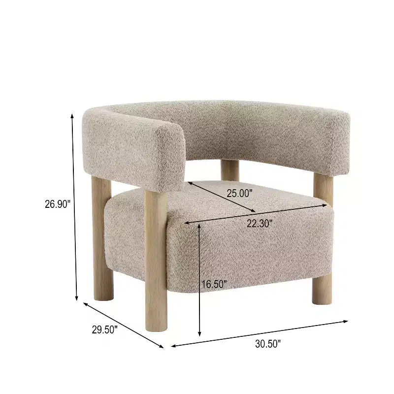 Poltrona con accento in bouclé colore cammello chiaro / oliva / grano / bianco / giallo, stile Mid-Century, 1 posto
