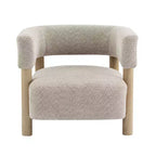 Licht camel / olijf / tarwe / witte bouclé-accentstoel, mid-century, zitplaats voor 1 persoon