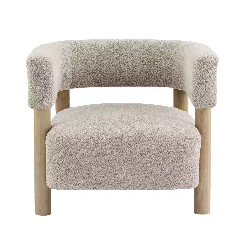 Poltrona con accento in bouclé colore cammello chiaro / oliva / grano / bianco / giallo, stile Mid-Century, 1 posto