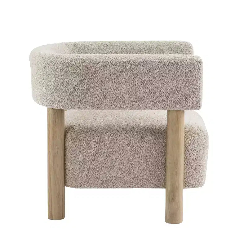 Poltrona con accento in bouclé colore cammello chiaro / oliva / grano / bianco / giallo, stile Mid-Century, 1 posto