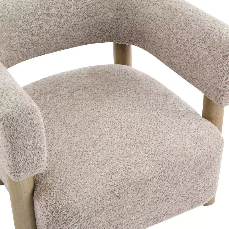 Poltrona con accento in bouclé colore cammello chiaro / oliva / grano / bianco / giallo, stile Mid-Century, 1 posto