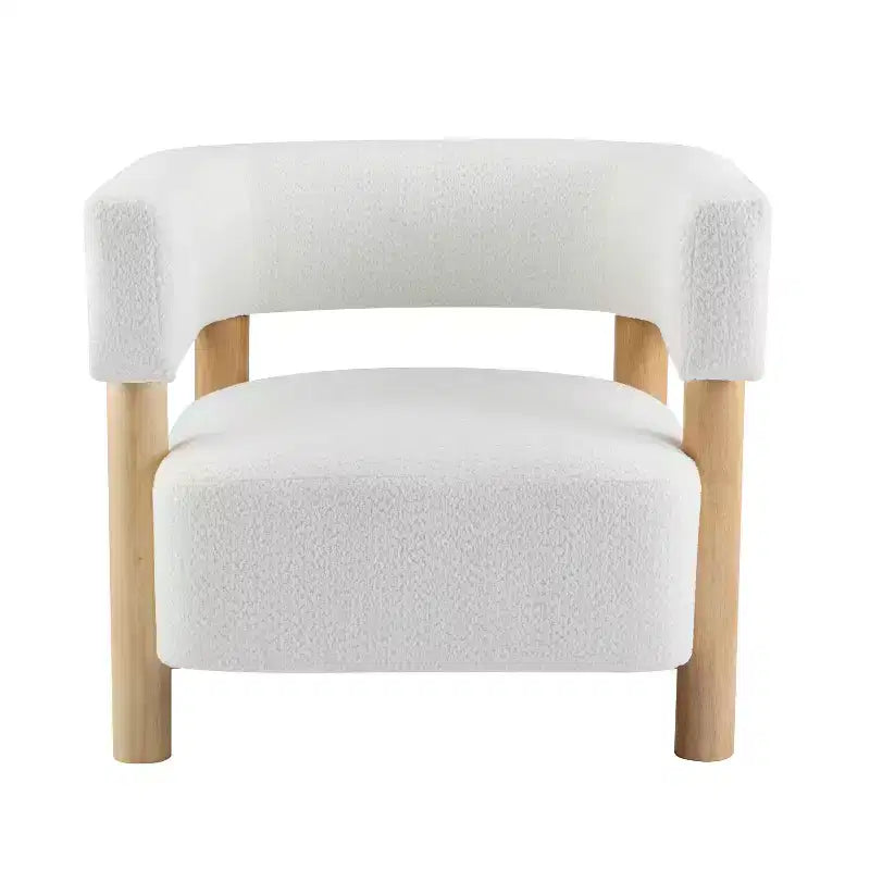 Poltrona con accento in bouclé colore cammello chiaro / oliva / grano / bianco / giallo, stile Mid-Century, 1 posto