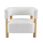 Licht camel / olijf / tarwe / witte bouclé-accentstoel, mid-century, zitplaats voor 1 persoon