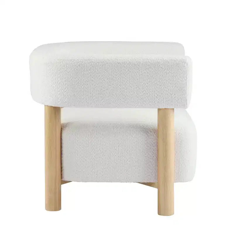 Poltrona con accento in bouclé colore cammello chiaro / oliva / grano / bianco / giallo, stile Mid-Century, 1 posto
