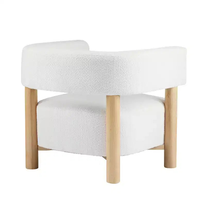 Poltrona con accento in bouclé colore cammello chiaro / oliva / grano / bianco / giallo, stile Mid-Century, 1 posto