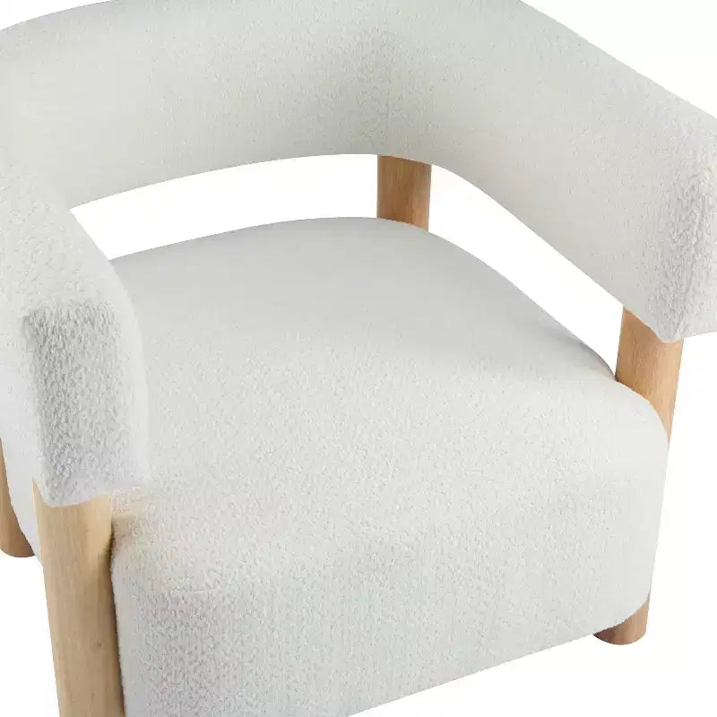 Poltrona con accento in bouclé colore cammello chiaro / oliva / grano / bianco / giallo, stile Mid-Century, 1 posto