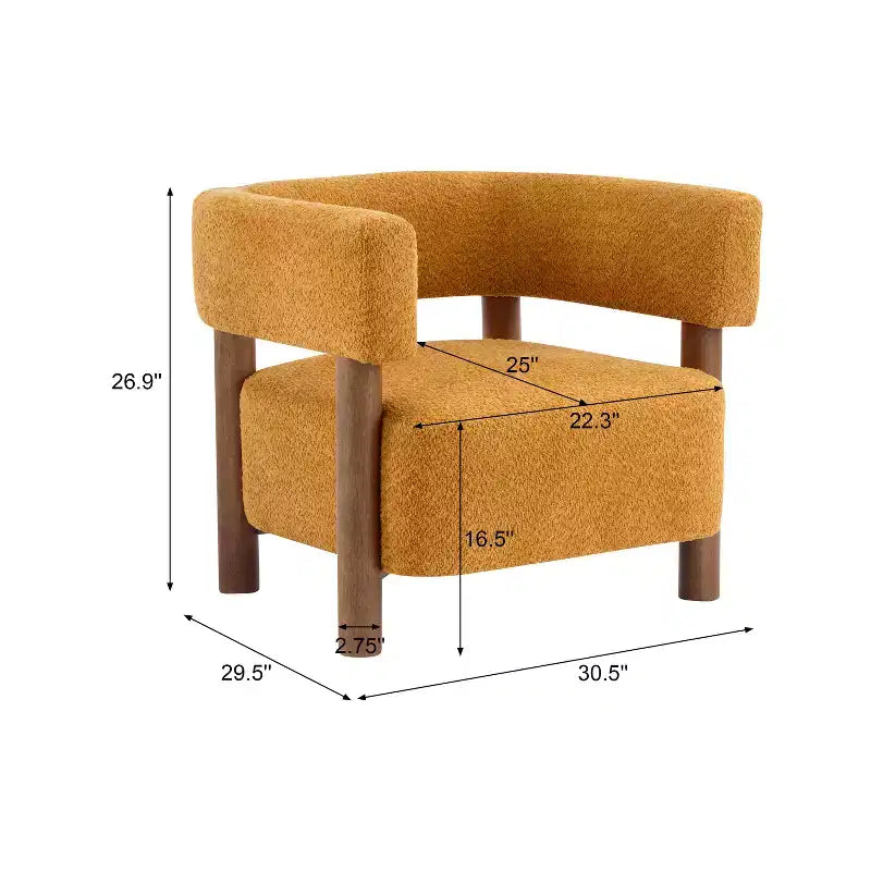 Poltrona con accento in bouclé colore cammello chiaro / oliva / grano / bianco / giallo, stile Mid-Century, 1 posto