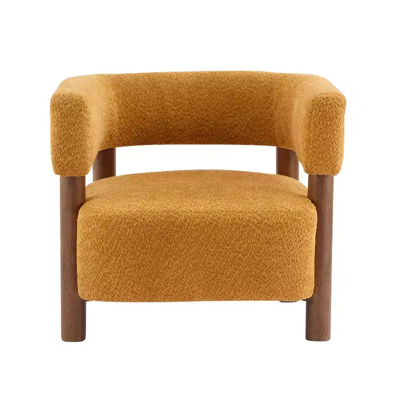 Poltrona con accento in bouclé colore cammello chiaro / oliva / grano / bianco / giallo, stile Mid-Century, 1 posto