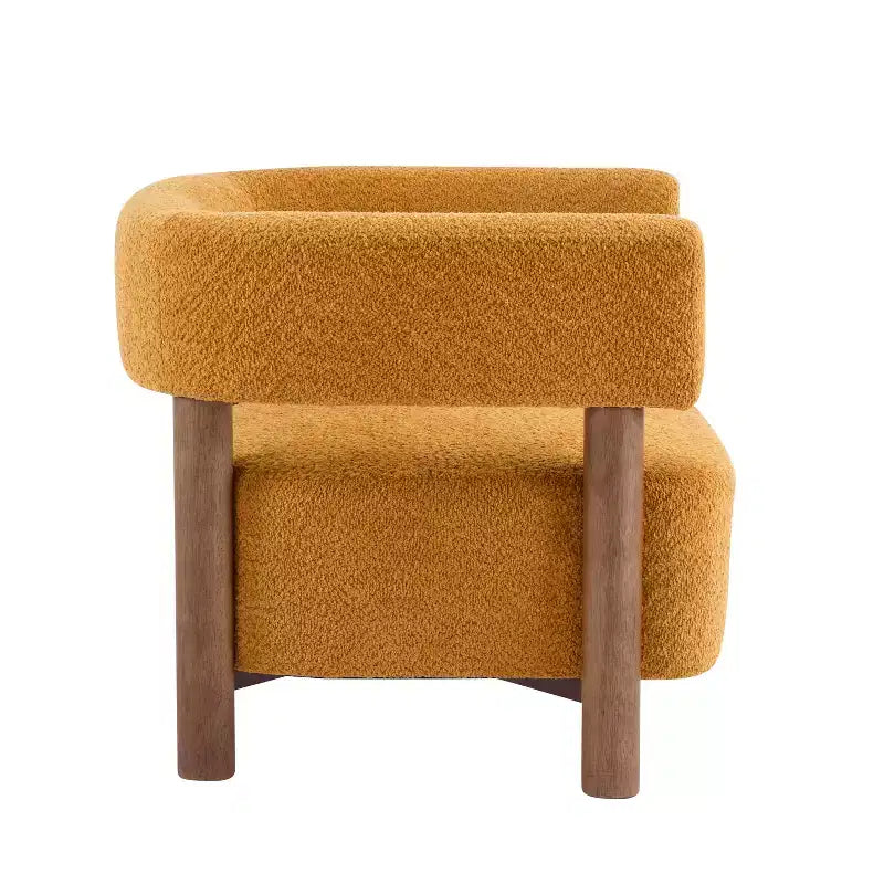 Poltrona con accento in bouclé colore cammello chiaro / oliva / grano / bianco / giallo, stile Mid-Century, 1 posto