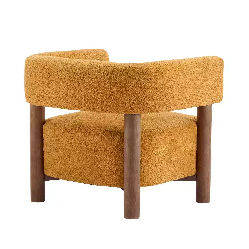 Poltrona con accento in bouclé colore cammello chiaro / oliva / grano / bianco / giallo, stile Mid-Century, 1 posto