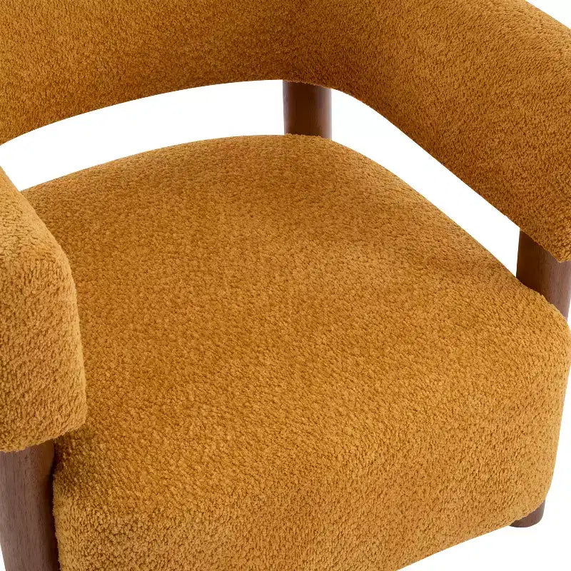 Poltrona con accento in bouclé colore cammello chiaro / oliva / grano / bianco / giallo, stile Mid-Century, 1 posto