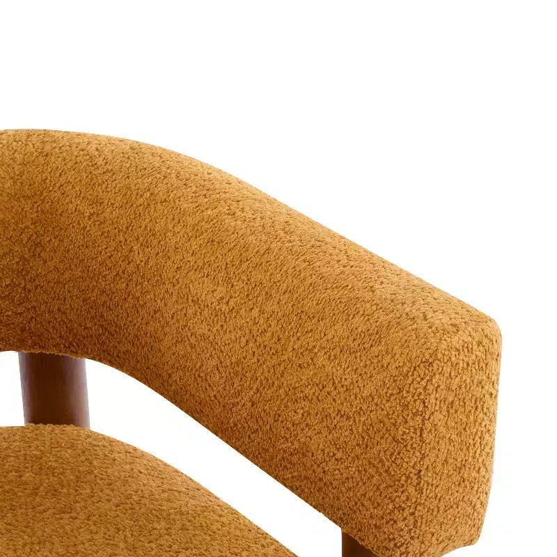 Poltrona con accento in bouclé colore cammello chiaro / oliva / grano / bianco / giallo, stile Mid-Century, 1 posto