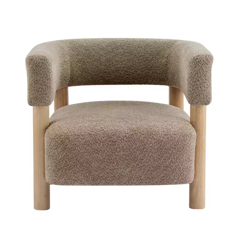 Poltrona con accento in bouclé colore cammello chiaro / oliva / grano / bianco / giallo, stile Mid-Century, 1 posto