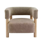 Licht camel / olijf / tarwe / witte bouclé-accentstoel, mid-century, zitplaats voor 1 persoon